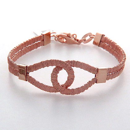 Pulsera doble hilo chato centro rombo enchapado rosada